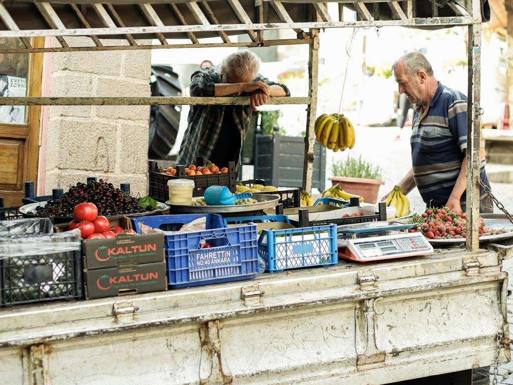 Truck used as a market stall with fresh produce